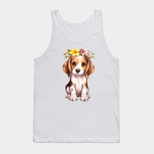 Watercolor Beagle Dog with Head Wreath Tank Top